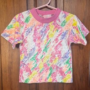 Vintage/Retro Colorful Floral Graphic Pierre Bonee T-Shirt Size 6